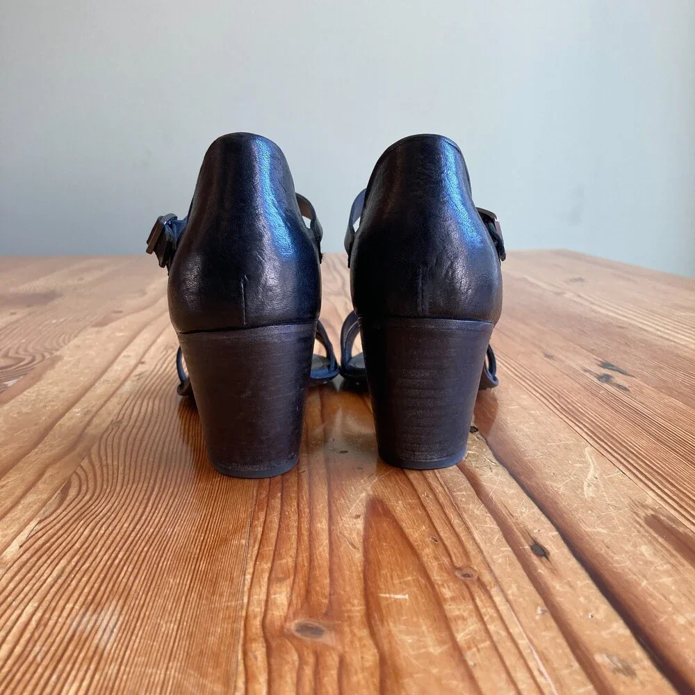 Pantanetti $399 Black Mid T Strap Sandals Heels - Sz 37.5 / 7.5 -w/box - 0121PK